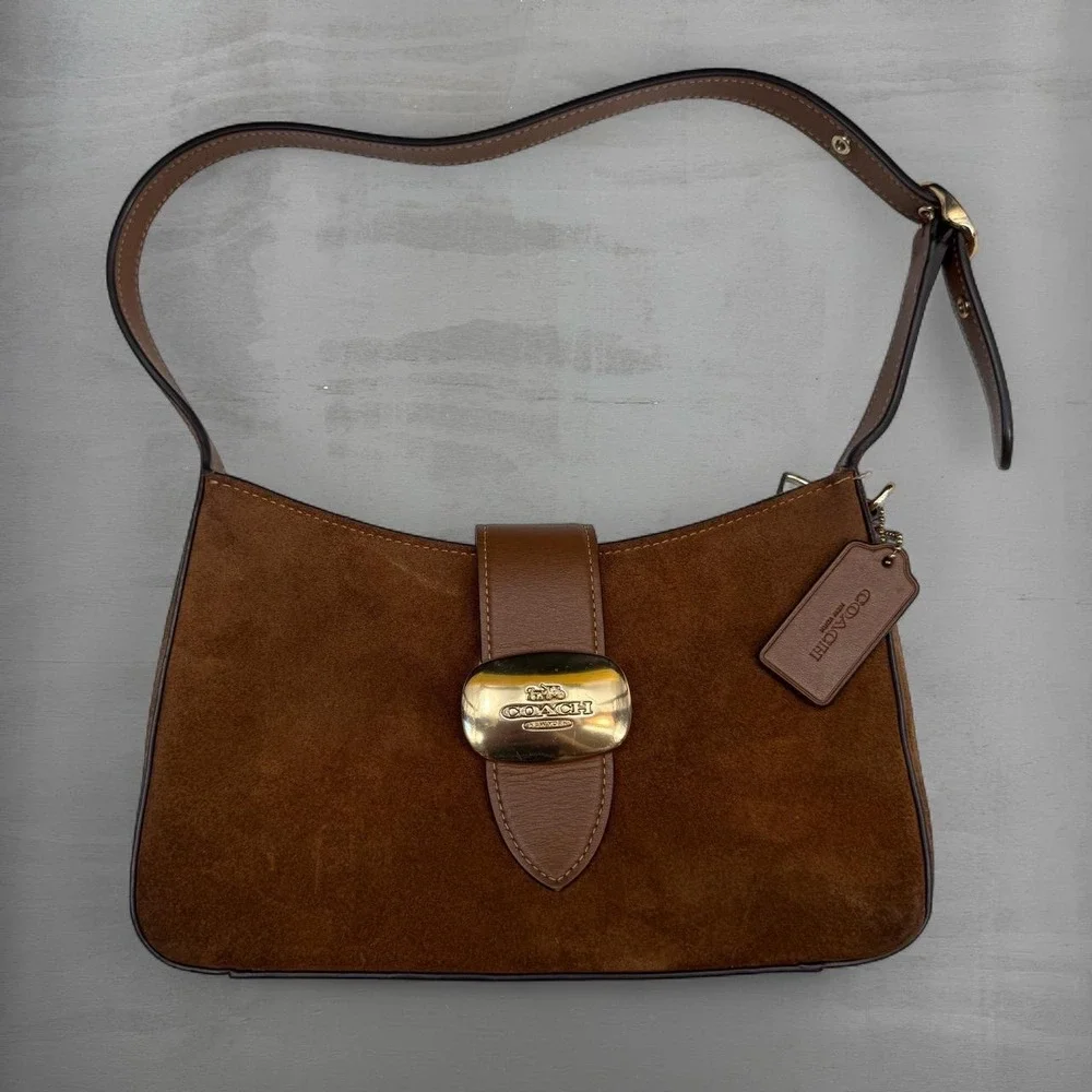 Coach Soho Shoulder Bag Brown Suede Leather Buckle Small Bag Y2K Boho Cute - Picture 1 of 7